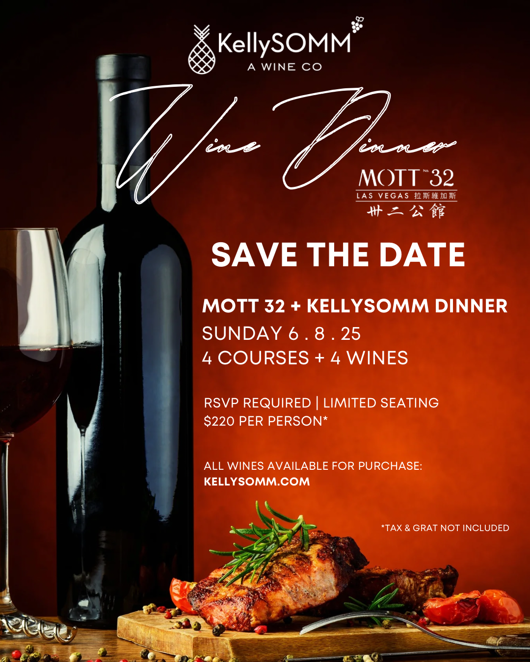 Mott32 + KellySOMM Wine Dinner Series | Save the Date: June 8th at 6 pm
